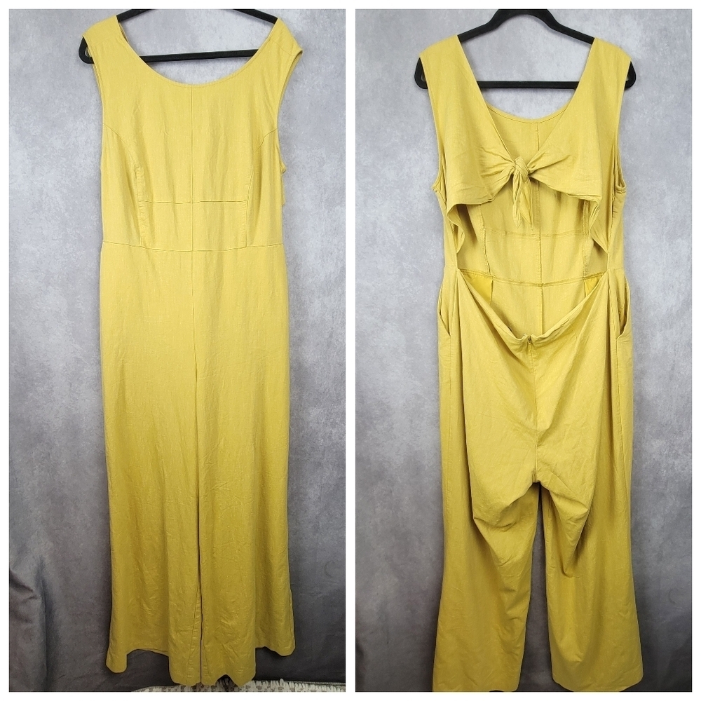 NY&CO Eva Mendes Collection Mustard Sleeveless back cutout Women's Jumpsuit XL